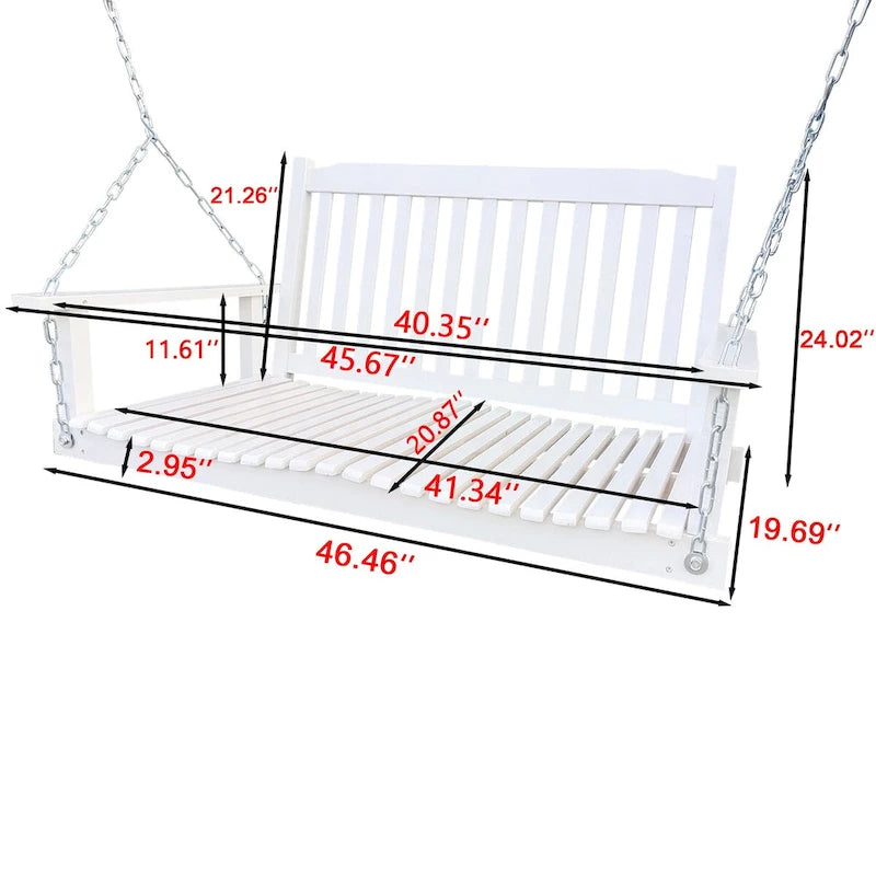 Balançoire de porche avec accoudoirs, banc-balançoire en bois avec chaînes de suspension, pour terrasse, jardin, porche, cour arrière