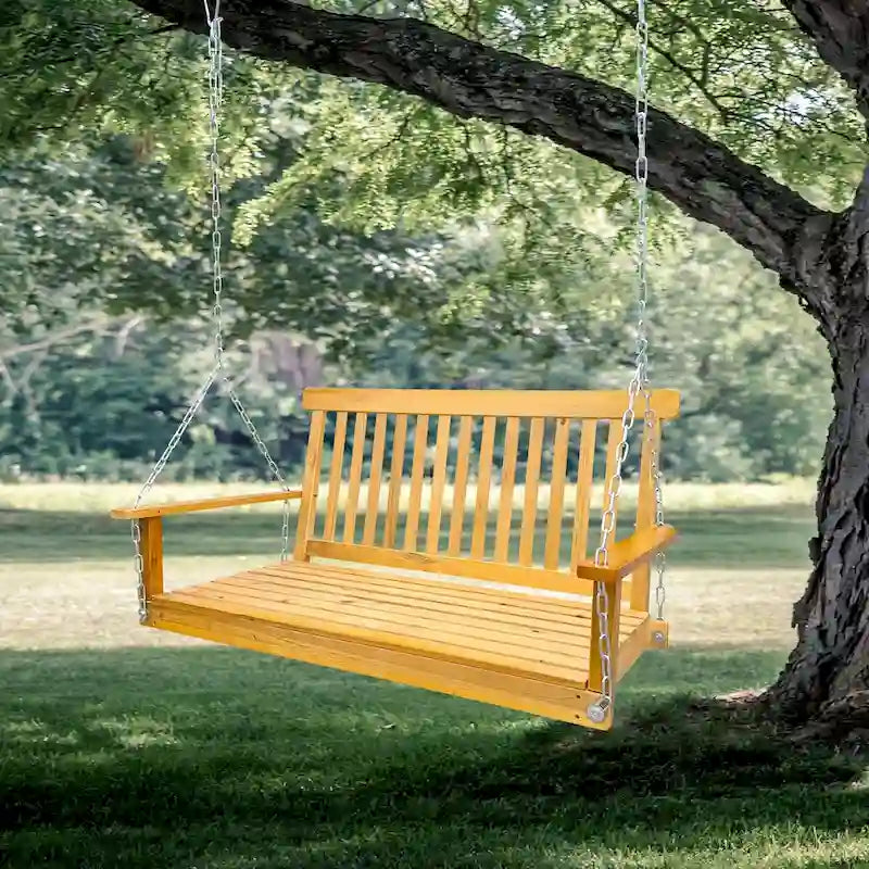 Balançoire de porche avec accoudoirs, banc-balançoire en bois avec chaînes de suspension, pour terrasse, jardin, porche, cour arrière