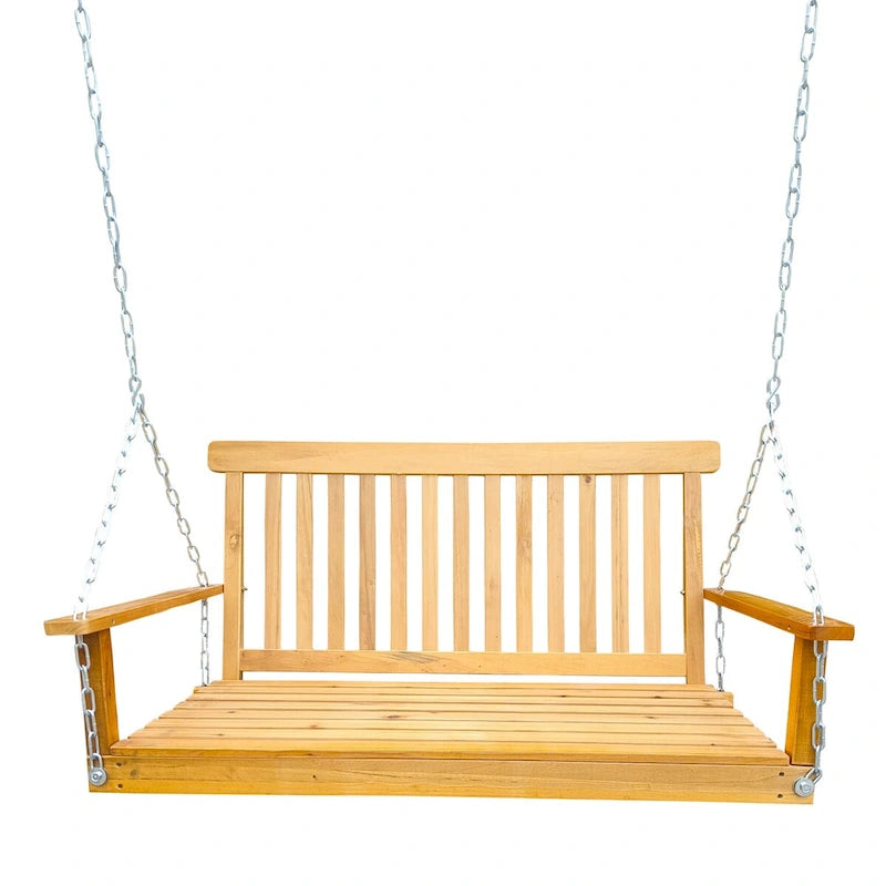Balançoire de porche avec accoudoirs, banc-balançoire en bois avec chaînes de suspension, pour terrasse, jardin, porche, cour arrière