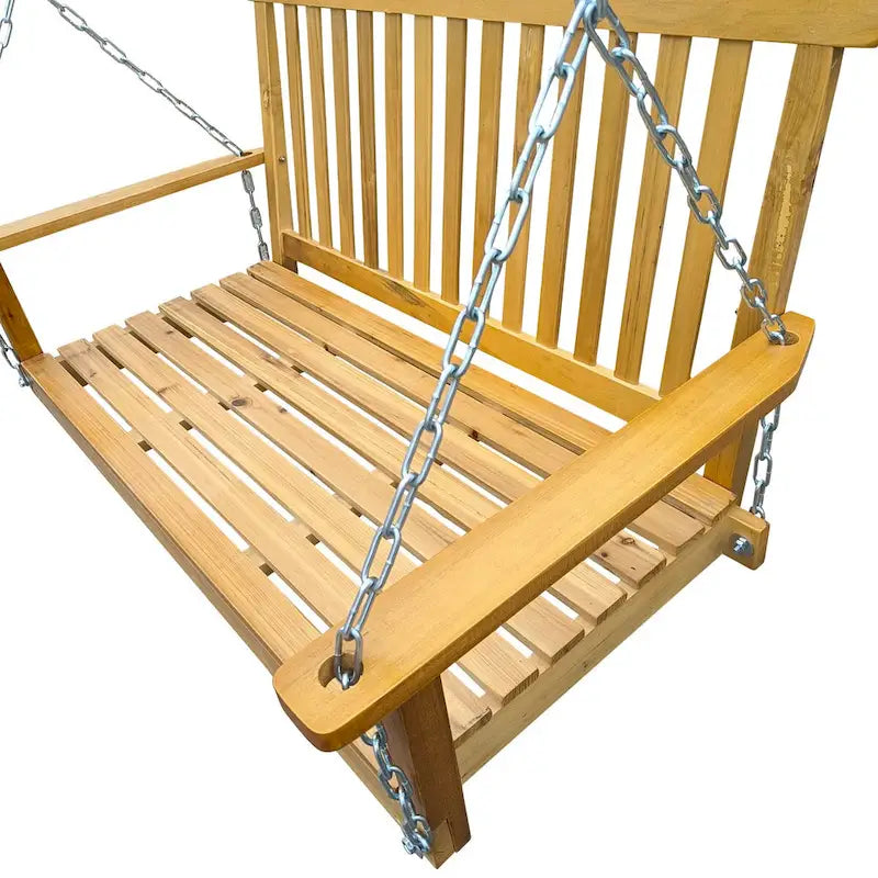 Balançoire de porche avec accoudoirs, banc-balançoire en bois avec chaînes de suspension, pour terrasse, jardin, porche, cour arrière