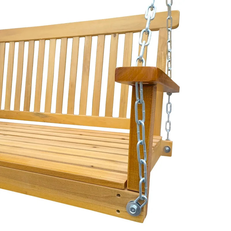 Balançoire de porche avec accoudoirs, banc-balançoire en bois avec chaînes de suspension, pour terrasse, jardin, porche, cour arrière