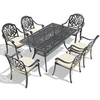 Ensemble de patio en aluminium 7 pièces, 6 fauteuils avec coussins de couleurs aléatoires et 1 table avec trou pour parasol