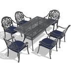 Ensemble de patio en aluminium 7 pièces, 6 fauteuils avec coussins de couleurs aléatoires et 1 table avec trou pour parasol