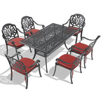 Ensemble de patio en aluminium 7 pièces, 6 fauteuils avec coussins de couleurs aléatoires et 1 table avec trou pour parasol