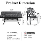 Ensemble de patio en aluminium 7 pièces, 6 fauteuils avec coussins de couleurs aléatoires et 1 table avec trou pour parasol