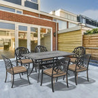 Ensemble de patio en aluminium 7 pièces, 6 fauteuils avec coussins de couleurs aléatoires et 1 table avec trou pour parasol