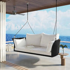 2-Person Rattan Woven Swing Chair with Ropes for Porch