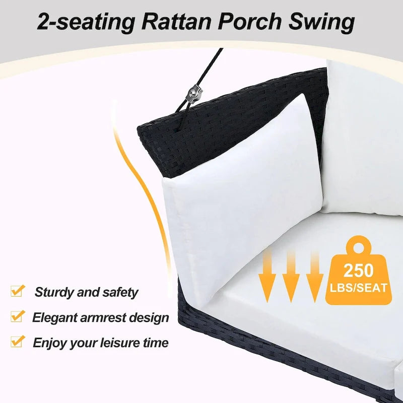 Fauteuil suspendu en rotin tressé pour 2 personnes avec cordes pour véranda