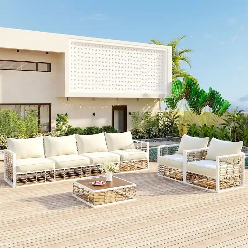 Ensemble de canapés d'angle pour patio, ensemble de mobilier de jardin, 7 pièces
