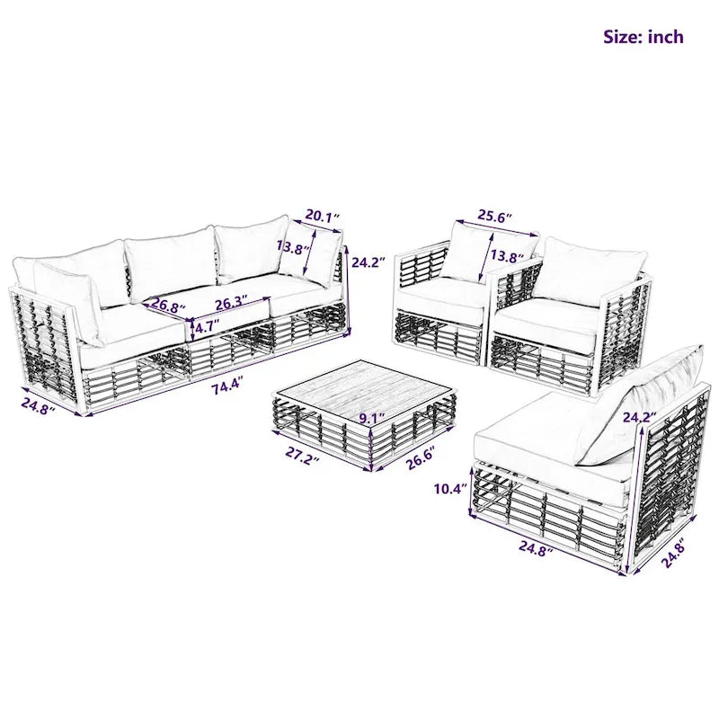 Ensemble de canapés d'angle pour patio, ensemble de mobilier de jardin, 7 pièces