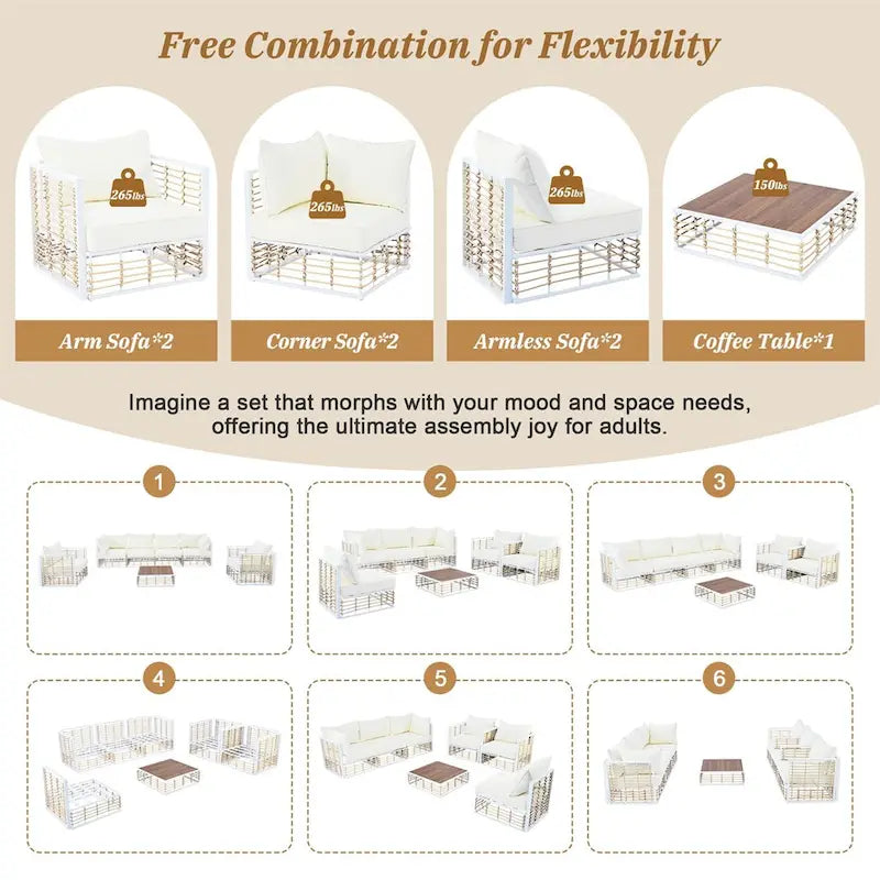 Ensemble de canapés d'angle pour patio, ensemble de mobilier de jardin, 7 pièces