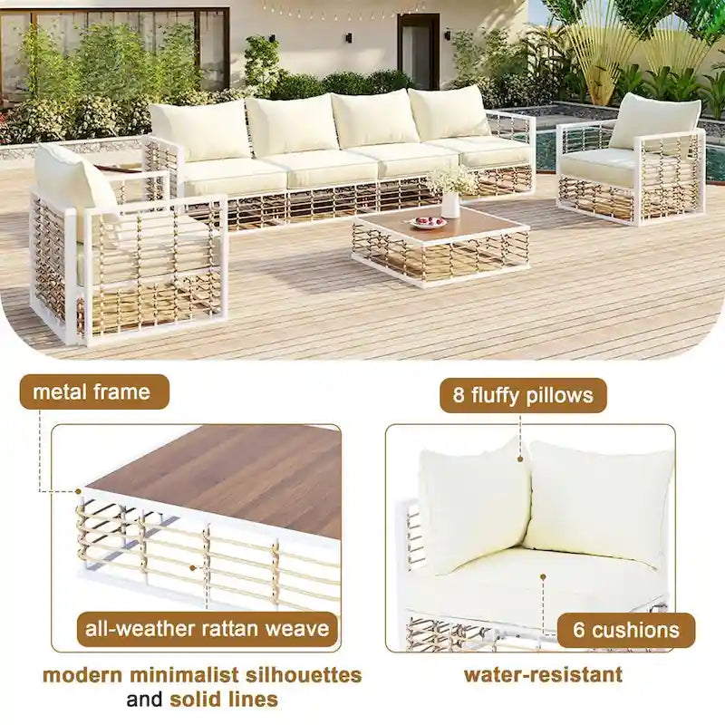 Ensemble de canapés d'angle pour patio, ensemble de mobilier de jardin, 7 pièces