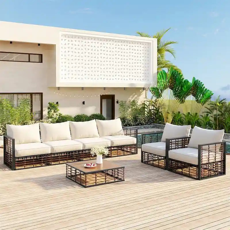 Ensemble de canapés d'angle pour patio, ensemble de mobilier de jardin, 7 pièces
