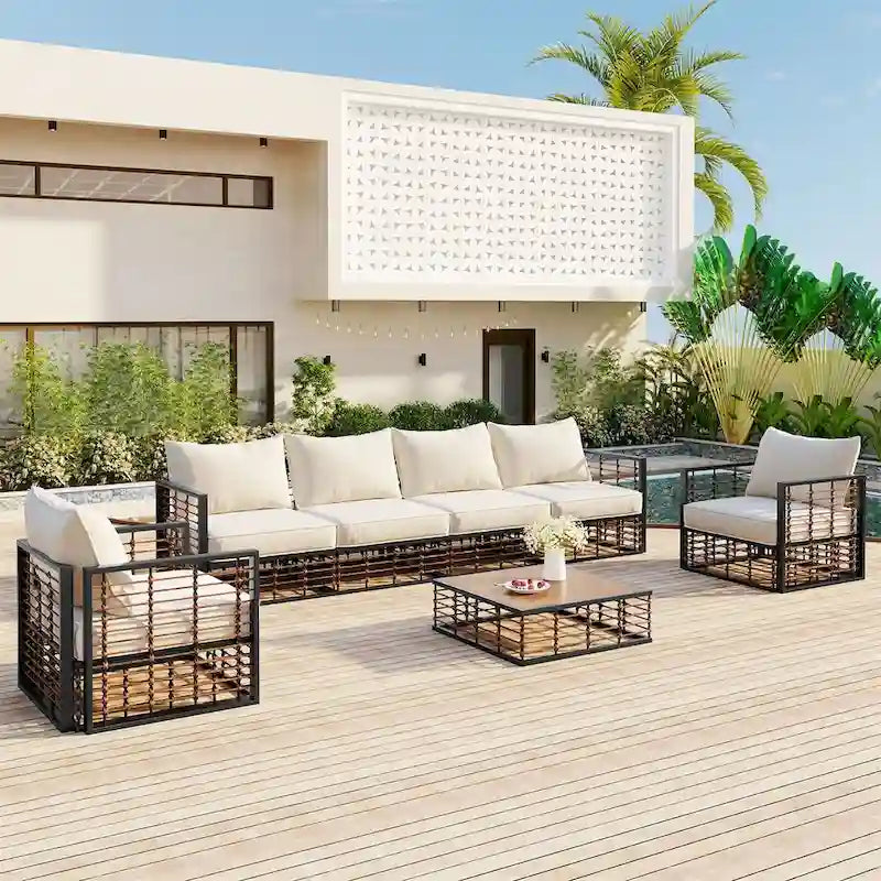 Ensemble de canapés d'angle pour patio, ensemble de mobilier de jardin, 7 pièces