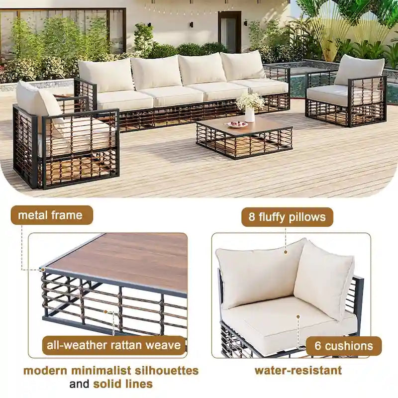 Ensemble de canapés d'angle pour patio, ensemble de mobilier de jardin, 7 pièces