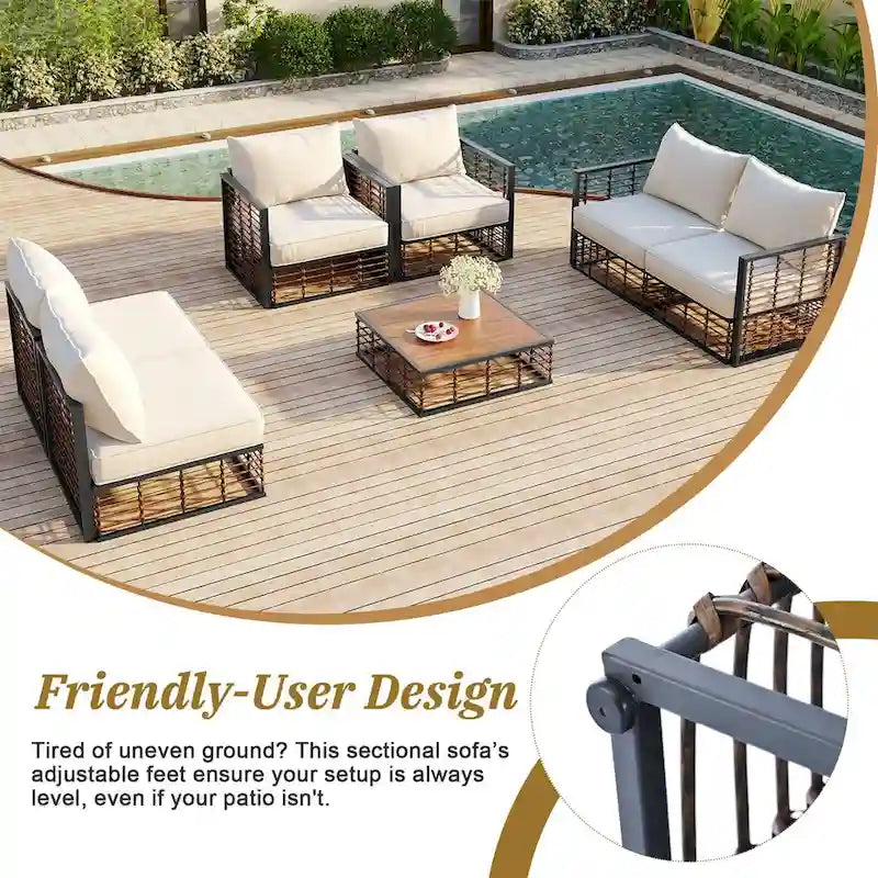 Ensemble de canapés d'angle pour patio, ensemble de mobilier de jardin, 7 pièces