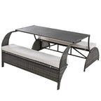 Ensemble canapé deux places et table à manger convertible pour jardin
