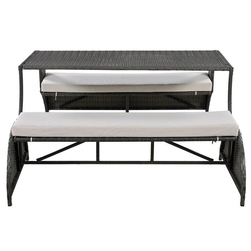 Ensemble canapé deux places et table à manger convertible pour jardin
