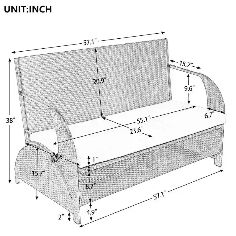 Ensemble canapé deux places et table à manger convertible pour jardin
