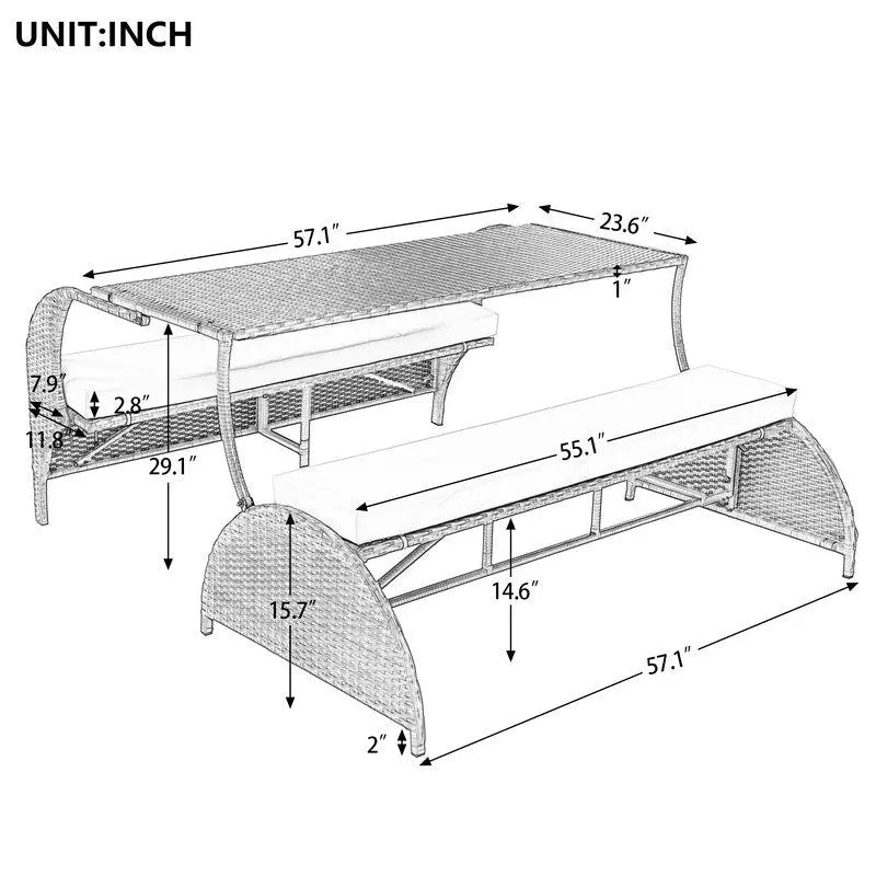 Ensemble canapé deux places et table à manger convertible pour jardin