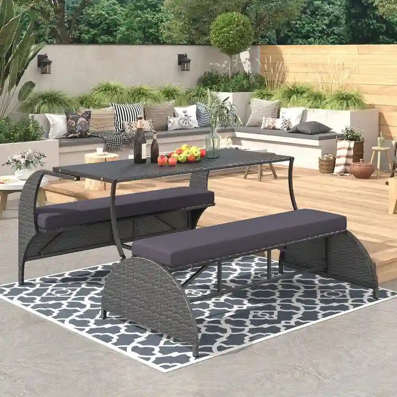 Ensemble canapé deux places et table à manger convertible pour jardin