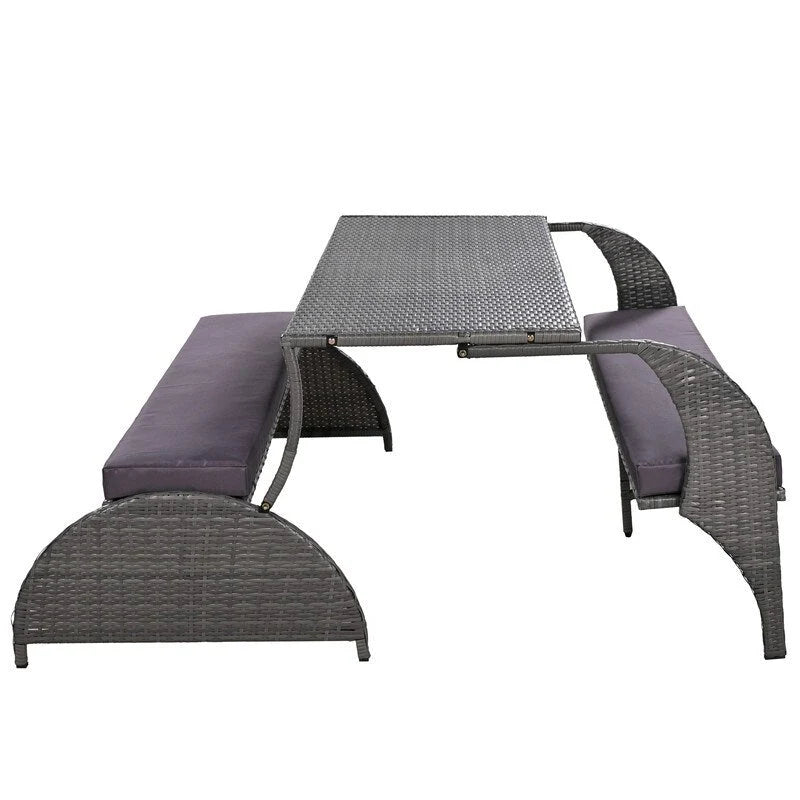Ensemble canapé deux places et table à manger convertible pour jardin