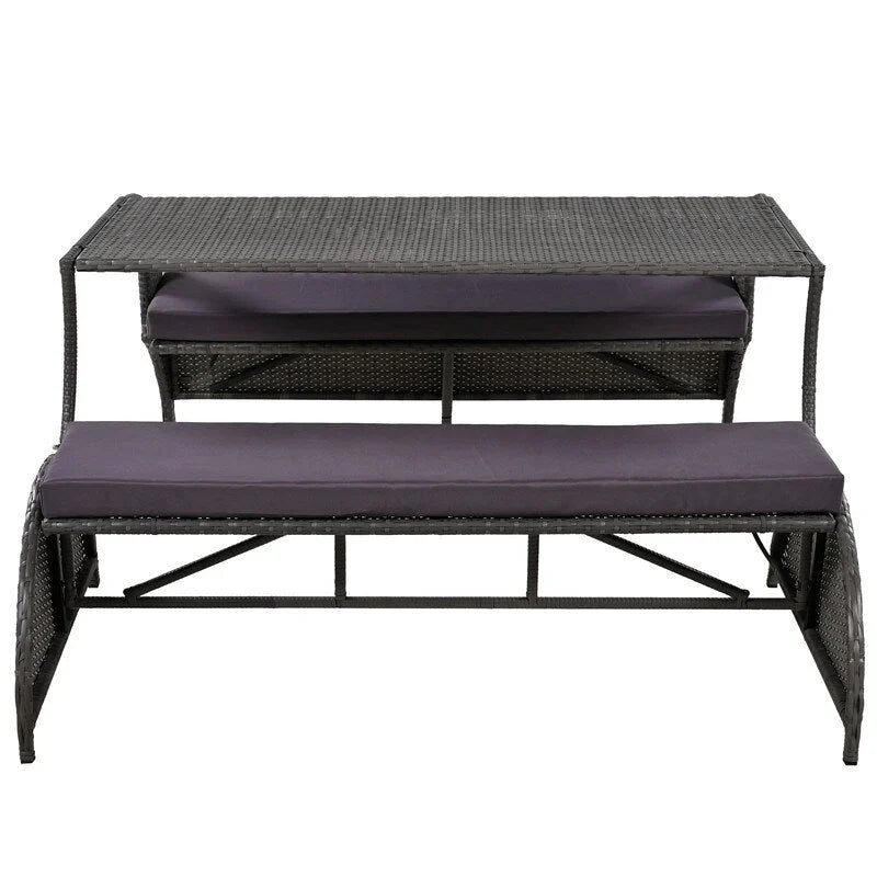 Ensemble canapé deux places et table à manger convertible pour jardin