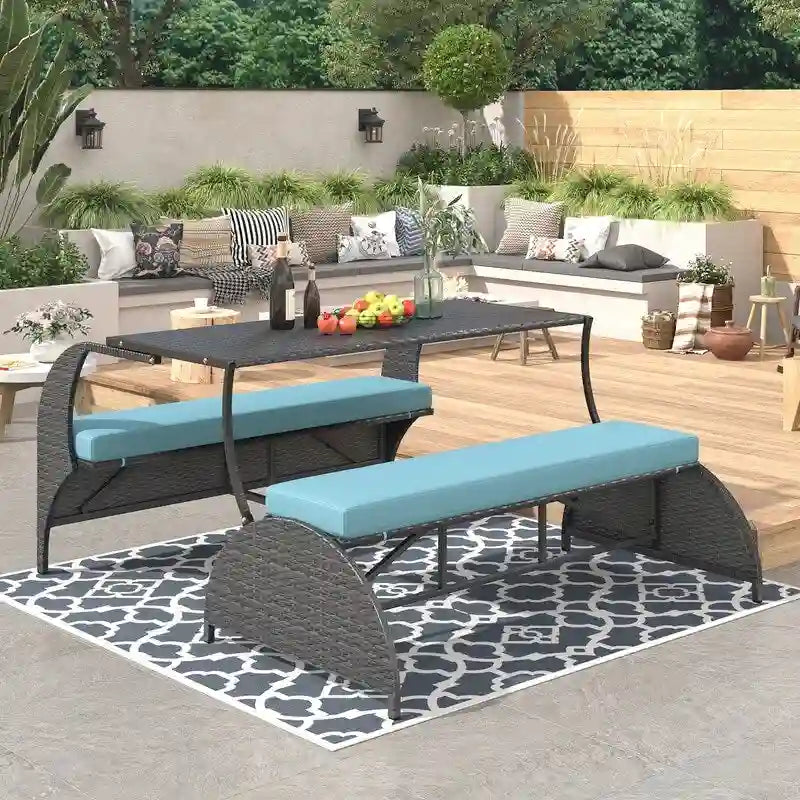 Ensemble canapé deux places et table à manger convertible pour jardin