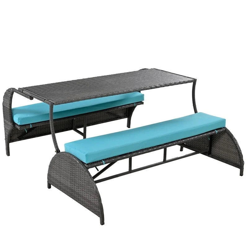 Ensemble canapé deux places et table à manger convertible pour jardin