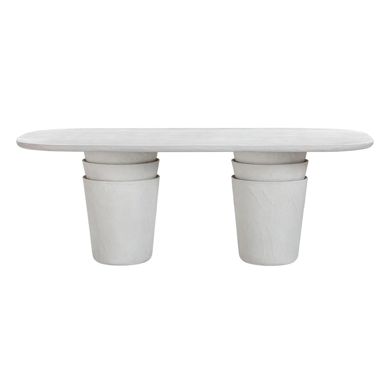 Table de salle à manger ovale Margot gris clair imitation plâtre, en béton, 83 cm, pour intérieur/extérieur