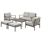 Ensemble de conversation de patio en aluminium 6 pièces, canapé d'extérieur 2 places avec table basse et coussins