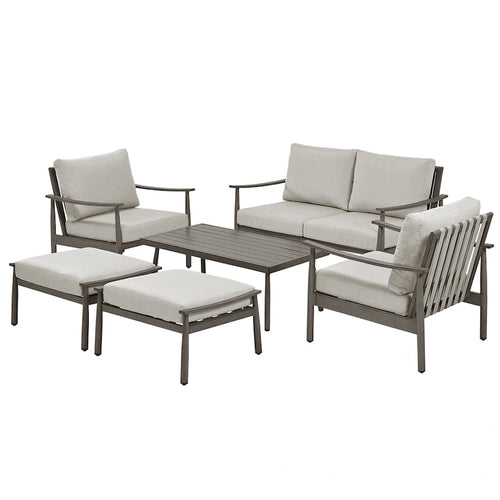 Ensemble de conversation de patio en aluminium 6 pièces, canapé d'extérieur 2 places avec table basse et coussins