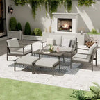 Ensemble de conversation de patio en aluminium 6 pièces, canapé d'extérieur 2 places avec table basse et coussins