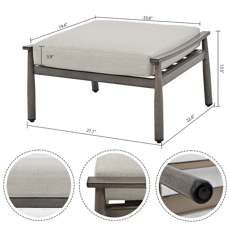 Ensemble de conversation de patio en aluminium 6 pièces, canapé d'extérieur 2 places avec table basse et coussins