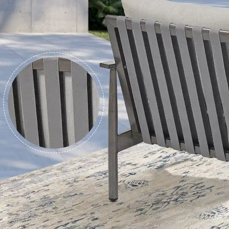 Ensemble de conversation de patio en aluminium 6 pièces, canapé d'extérieur 2 places avec table basse et coussins