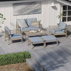 Ensemble de conversation de patio en aluminium 6 pièces, canapé d'extérieur 2 places avec table basse et coussins