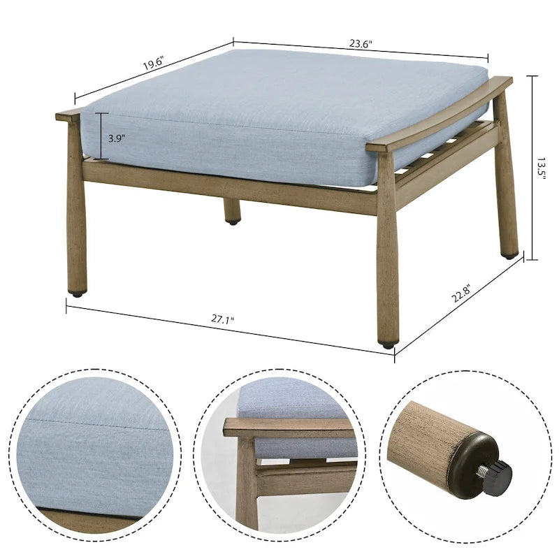 Ensemble de conversation de patio en aluminium 6 pièces, canapé d'extérieur 2 places avec table basse et coussins