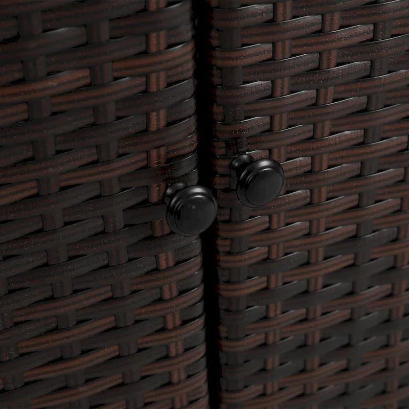 Chariot de bar d'extérieur en osier, chariot de service à vin de terrasse à roulettes, comptoir de bar à boissons en rotin roulant avec plateau en verre