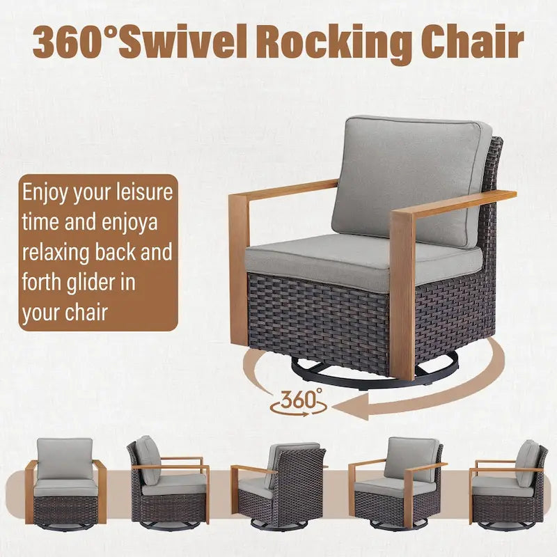 Fauteuil pivotant d'extérieur en rotin tressé Gymojoy - Marron