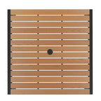 Table carrée 36 pouces en imitation teck avec structure en acier noir, trou pour parasol et 4 chaises club