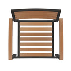 Table carrée 36 pouces en imitation teck avec structure en acier noir, trou pour parasol et 4 chaises club