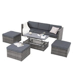 Mobilier de jardin, mobilier de saison en résine tressée, ensemble de 5 meubles en résine tressée, table basse relevable en contreplaqué avec canapé-lit