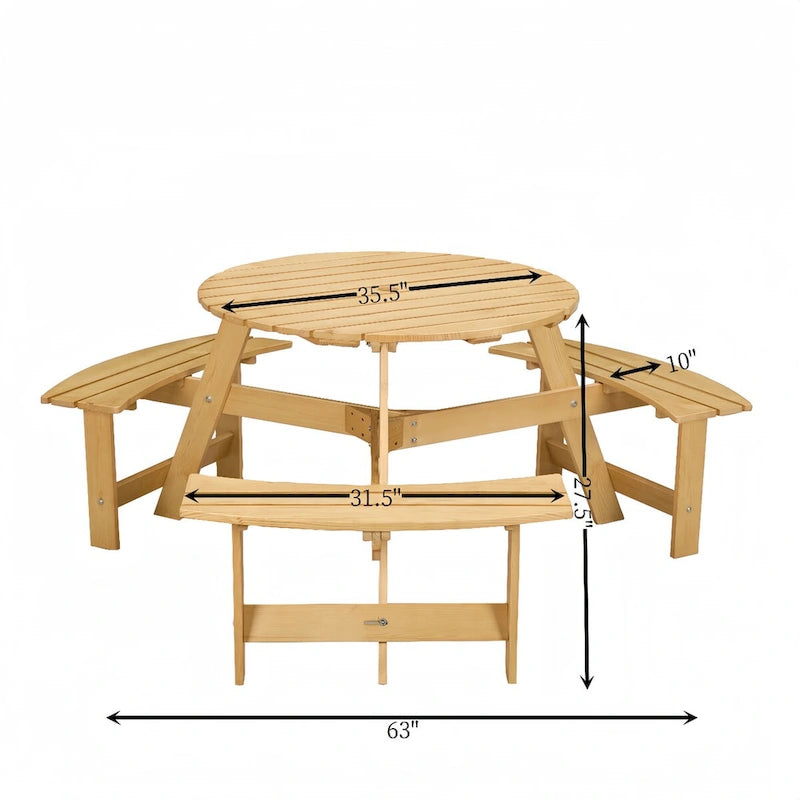 Table de pique-nique extérieure pour 6 personnes avec 3 bancs intégrés et trou pour parasol
