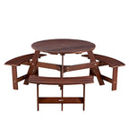 Table de pique-nique extérieure pour 6 personnes avec 3 bancs intégrés et trou pour parasol