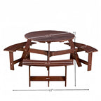 Table de pique-nique extérieure pour 6 personnes avec 3 bancs intégrés et trou pour parasol