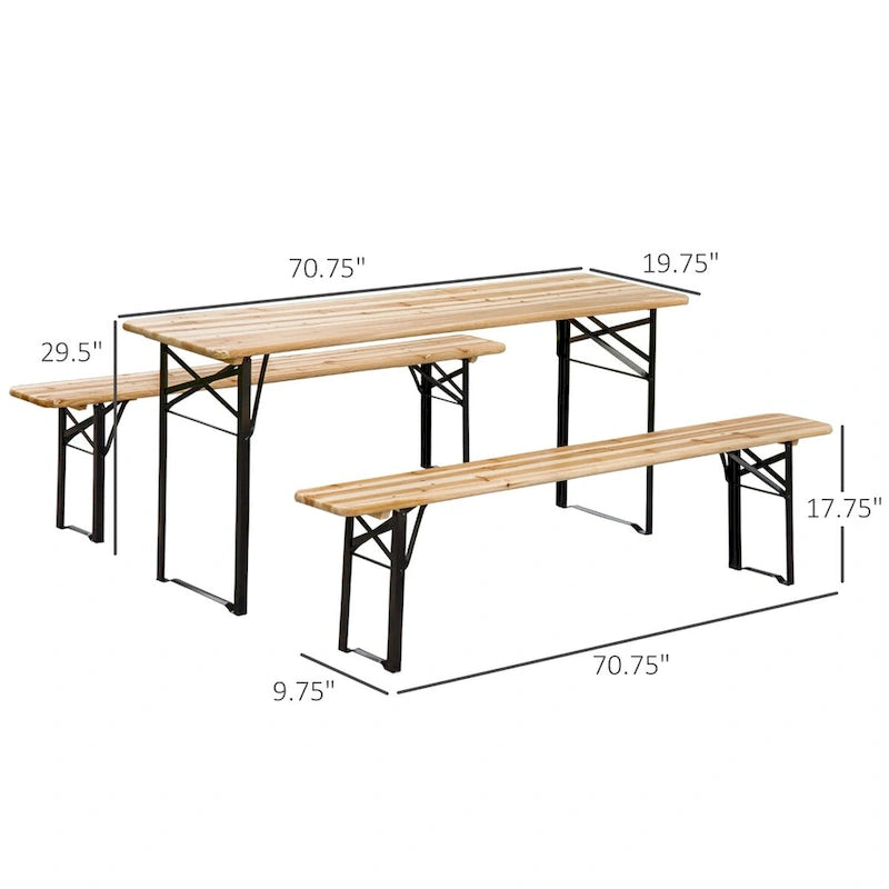 Ensemble table et banc de pique-nique portables de 1,80 m, ensemble table et banc de camping pliants en bois pour l'extérieur