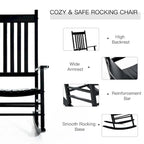 Fauteuil à bascule d'extérieur en bois à dossier haut et accoudoirs lisses
