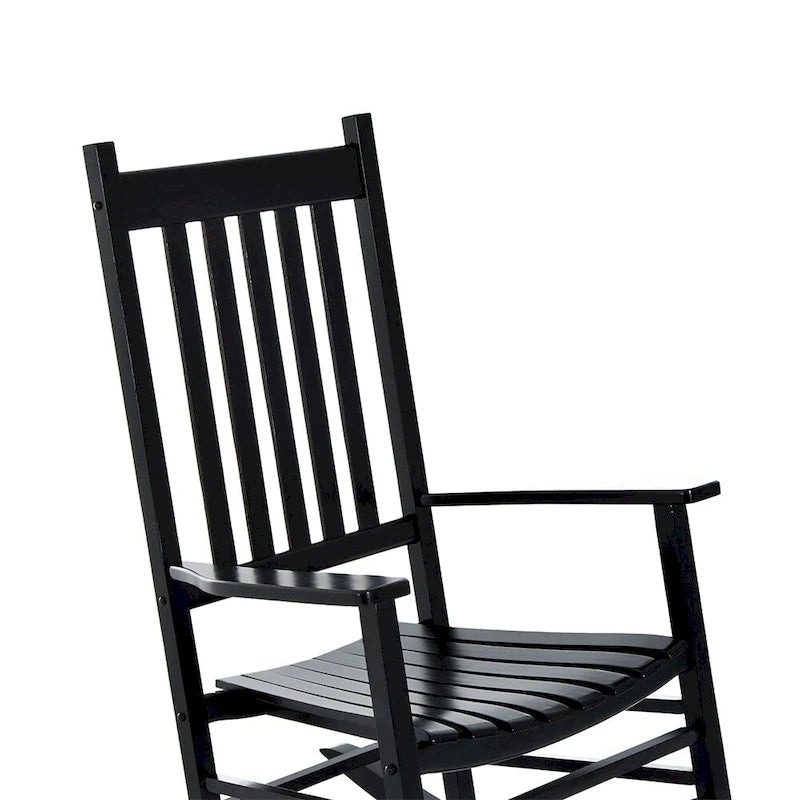 Fauteuil à bascule d'extérieur en bois à dossier haut et accoudoirs lisses