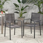 Chaises de salle à manger d'extérieur modernes en aluminium avec assise en corde (lot de 2), grises et gris foncé
