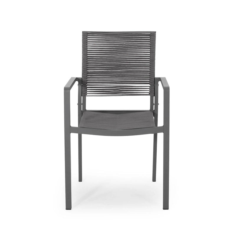 Chaises de salle à manger d'extérieur modernes en aluminium avec assise en corde (lot de 2), grises et gris foncé